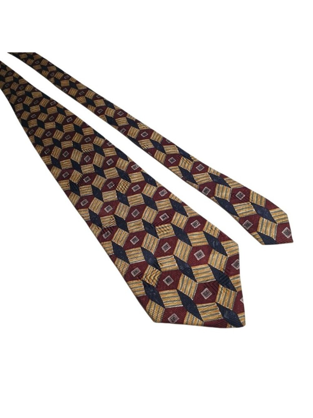 Alfani Geometric Multicolor Men’s Classic Silk Tie Burgundy Navy Yellow Pattern